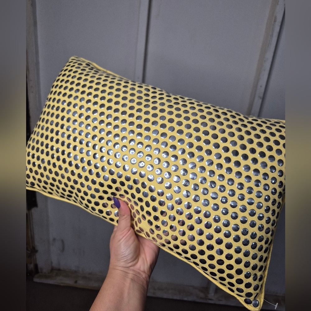 Yellow and Silver Polka Dot Accent Pillow